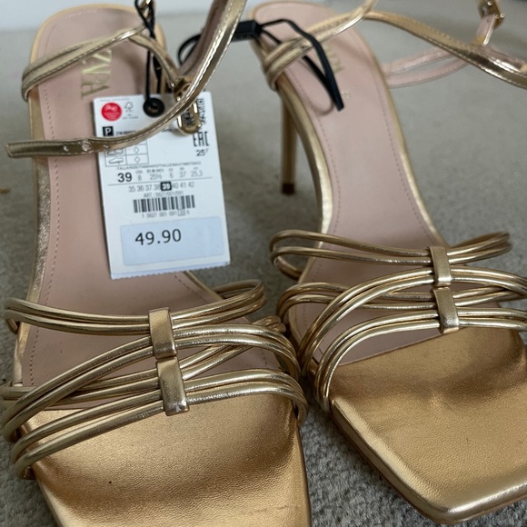 Zara Gold Strappy Heels - Picture 3 of 8